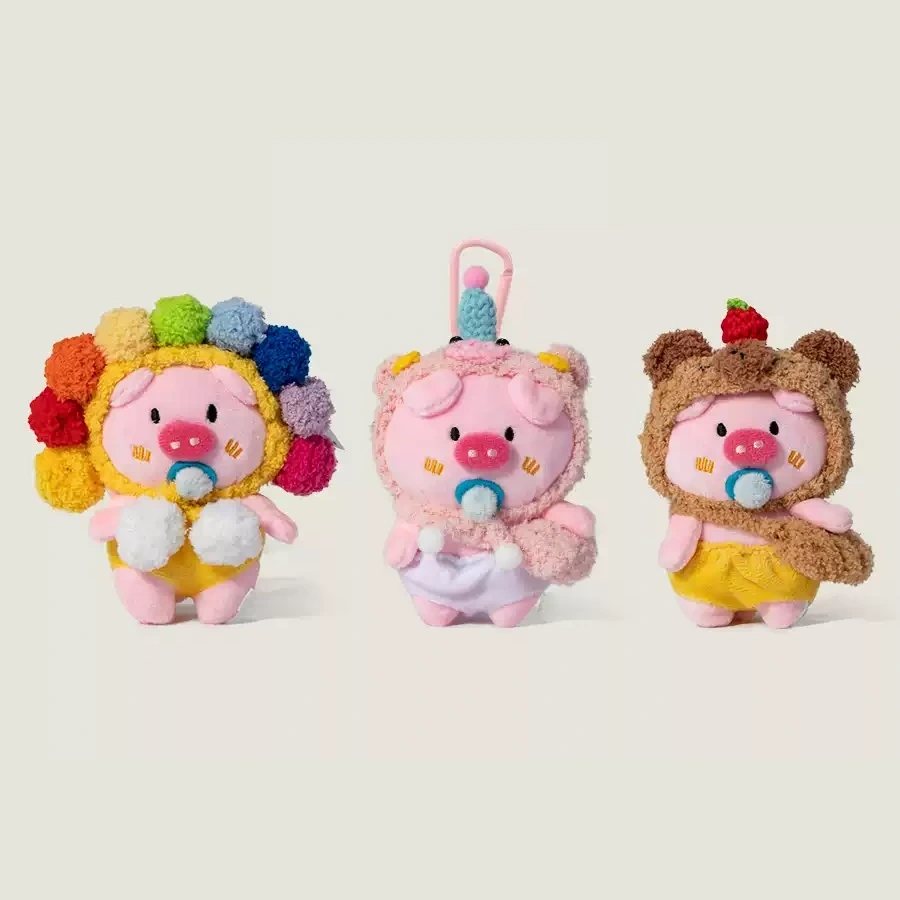 Piglet Crochet Plush Bag Charm on a simple low-saturation background