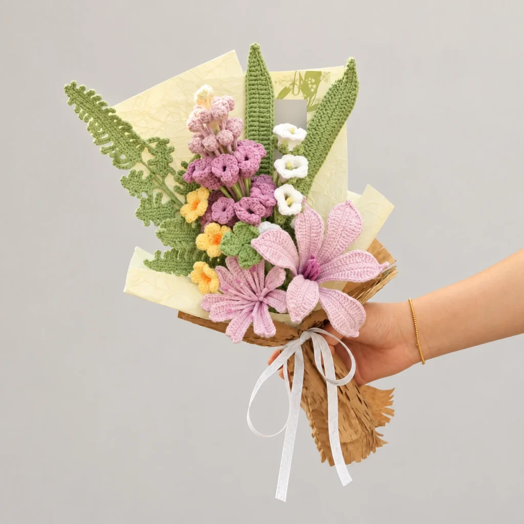 Lavender Lily and Delphinium Crochet Bouquet - photo 1