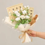 White Crochet Flower Bouquet with Calligraphy Wrap - photo 1