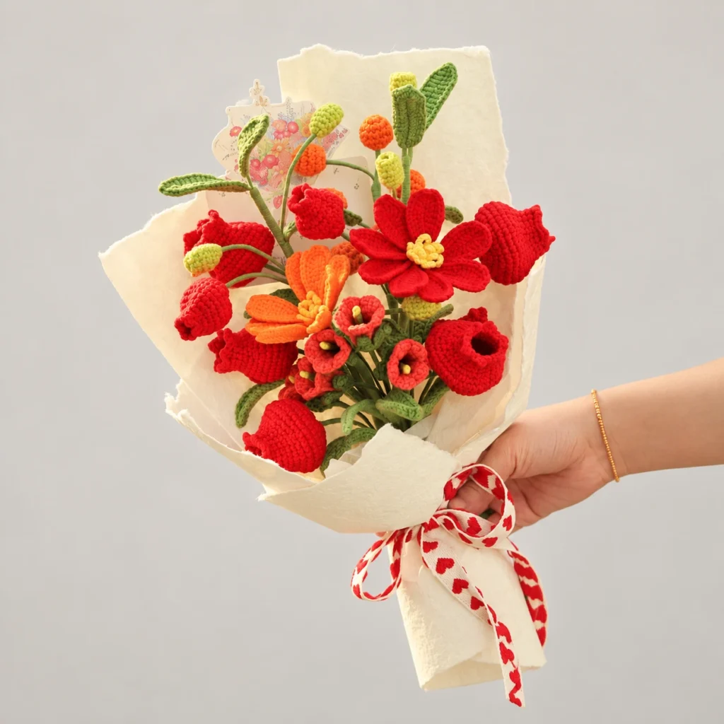 Red and Orange Crochet Flower Bouquet - photo 1