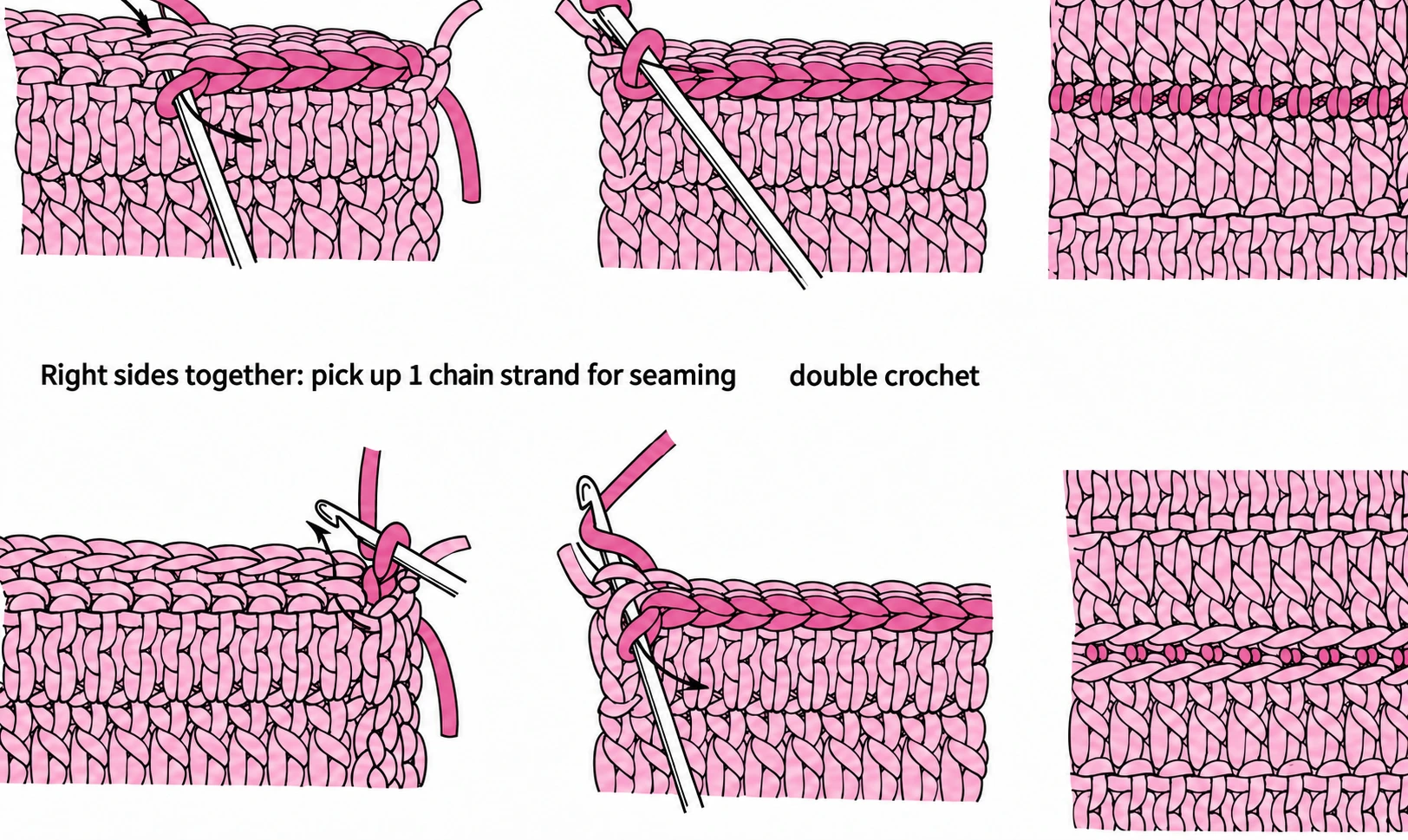 A slip-stitch seam uses a hook to draw yarn through both edges. Compare it with a sewn join when choosing the finish and bulk you want.