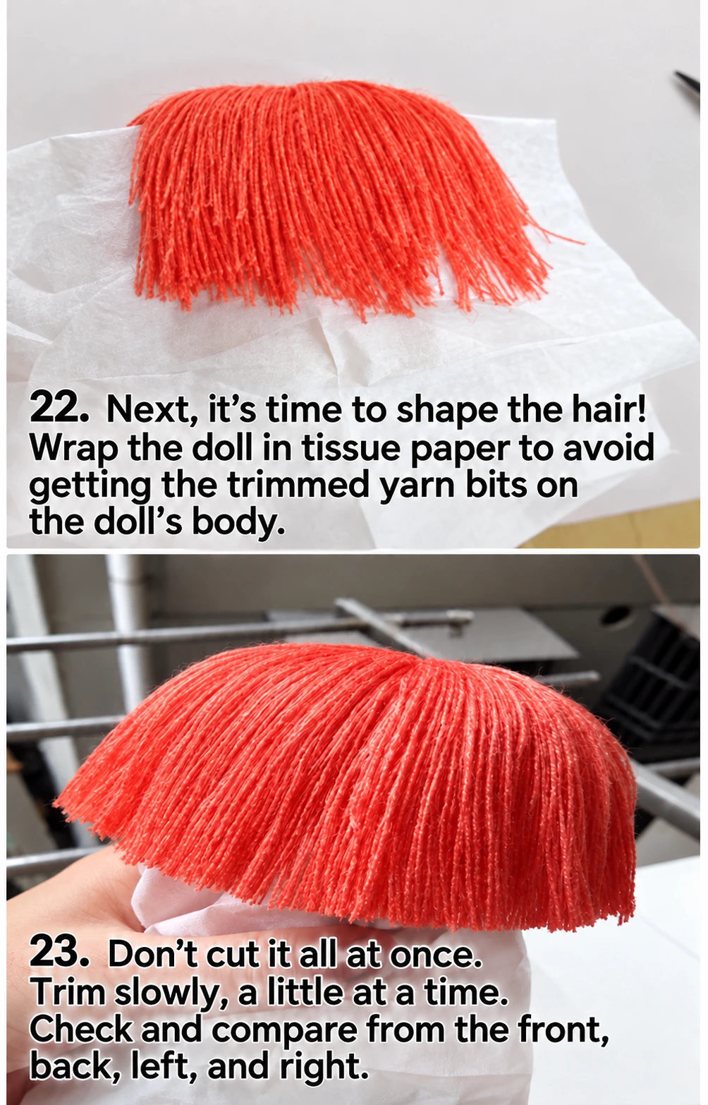 Comb the hair into its intended position and trim a little at a time. Check the length from the front and both sides.