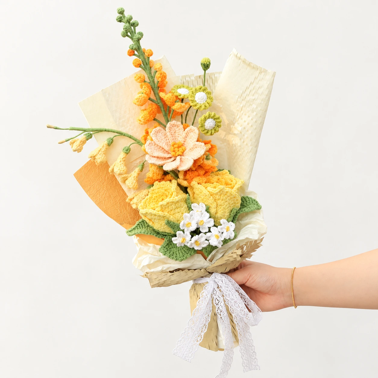 Yellow Rose and Delphinium Crochet Bouquet - photo 1