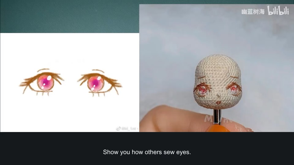 Making amigurumi eyes, nose, mouth and eyebrows — tutorial video frame