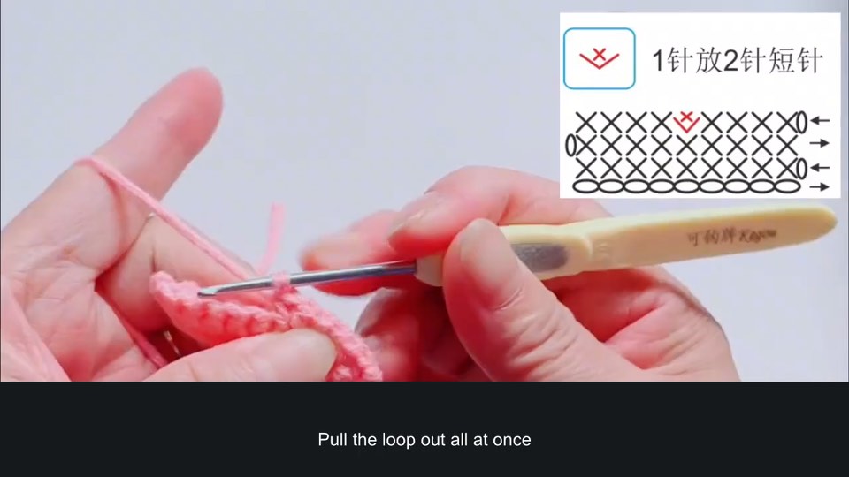 Working several stitches into one stitch — tutorial video frame