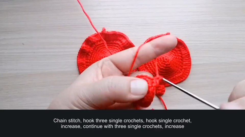 Crochet rose — three petal sizes — tutorial video frame