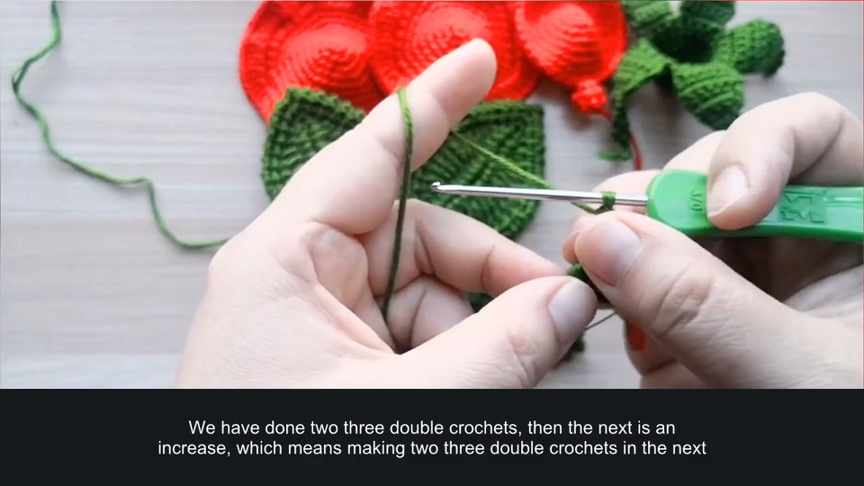 Crochet rose — leaves — tutorial video frame